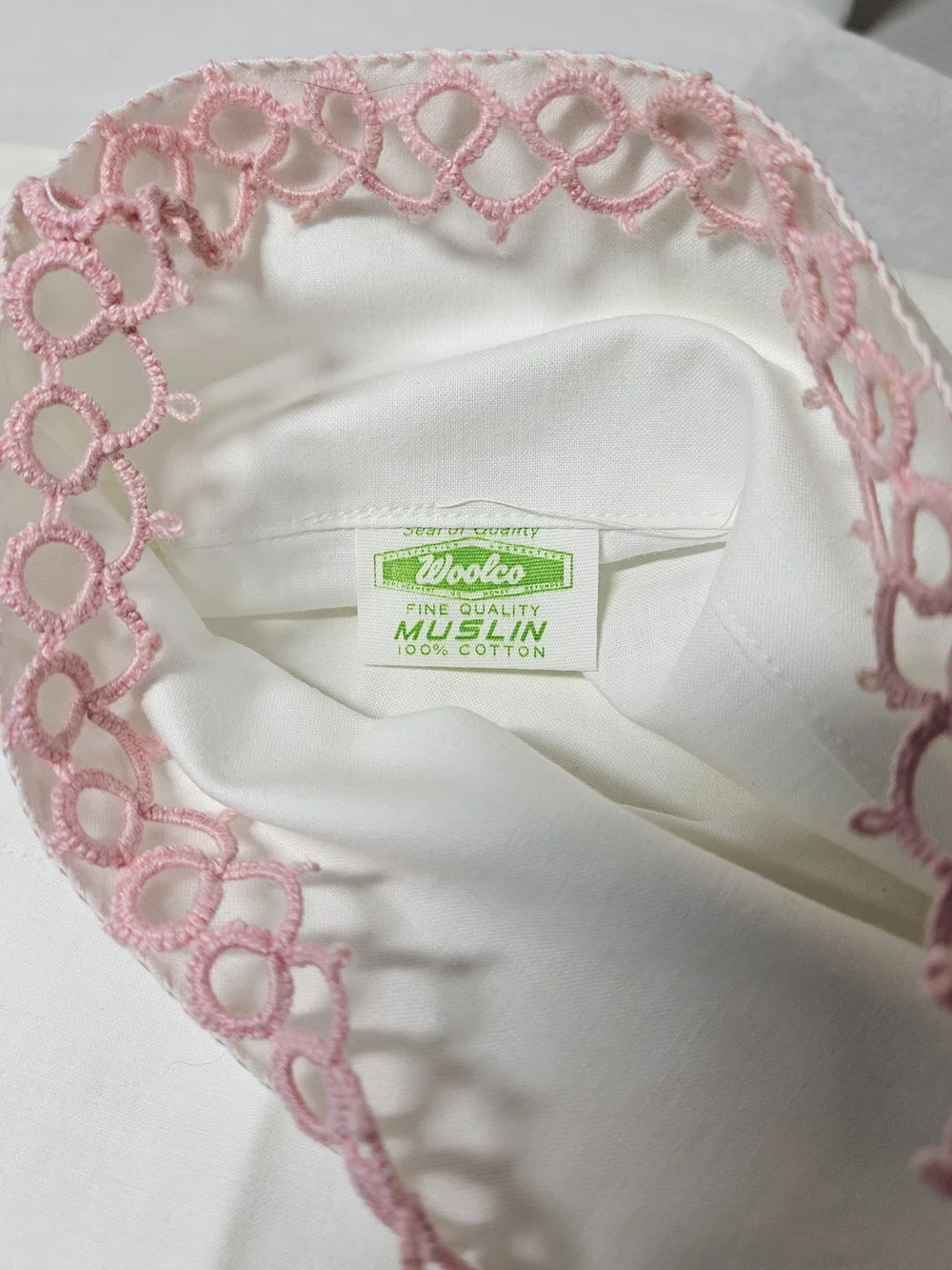 Vintage Set Woolco Muslin Cotton Pillowcases With Pink Crochet Lace Trim